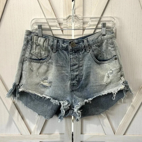 One Teaspoon Sun Blue Le Wolves Cut Off Jean Shorts - Picture 5 of 9